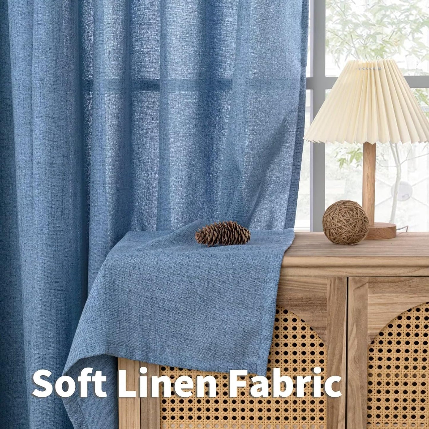 YoungsTex Natural Linen Curtains 84 Inch Long for Living Room Bedroom Grommet Top Light Filtering Privacy Linen Textured Window Semi Sheer Drapes, 2 Panels, 52x84 Inch, Natural