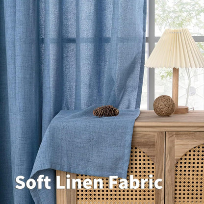 YoungsTex Natural Linen Curtains 84 Inch Long for Living Room Bedroom Grommet Top Light Filtering Privacy Linen Textured Window Semi Sheer Drapes, 2 Panels, 52x84 Inch, Natural