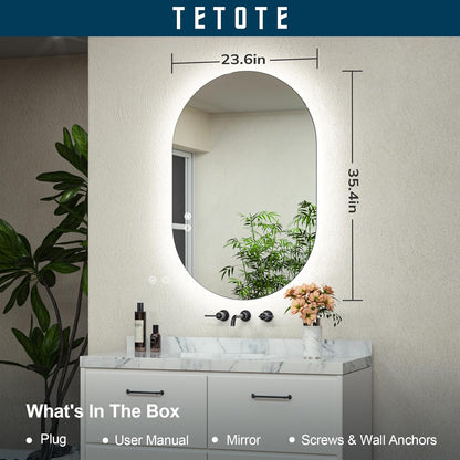 TETOTE 28 Inch Round LED Bathroom Vanity Mirror, Anti-Fog Dimmable Lights IP54 Waterproof Circle Makeup Wall Mounted Mirror