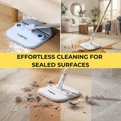 True & Tidy® TrueClean Spin Mop 2.0 w/Detachable Inner Bucket, Self Standing, Separates Clean and Dirty Water, Foldable Square Mop Head, Triple Jet Stream w/Hidden Brush, Replaceable 2pc Pads