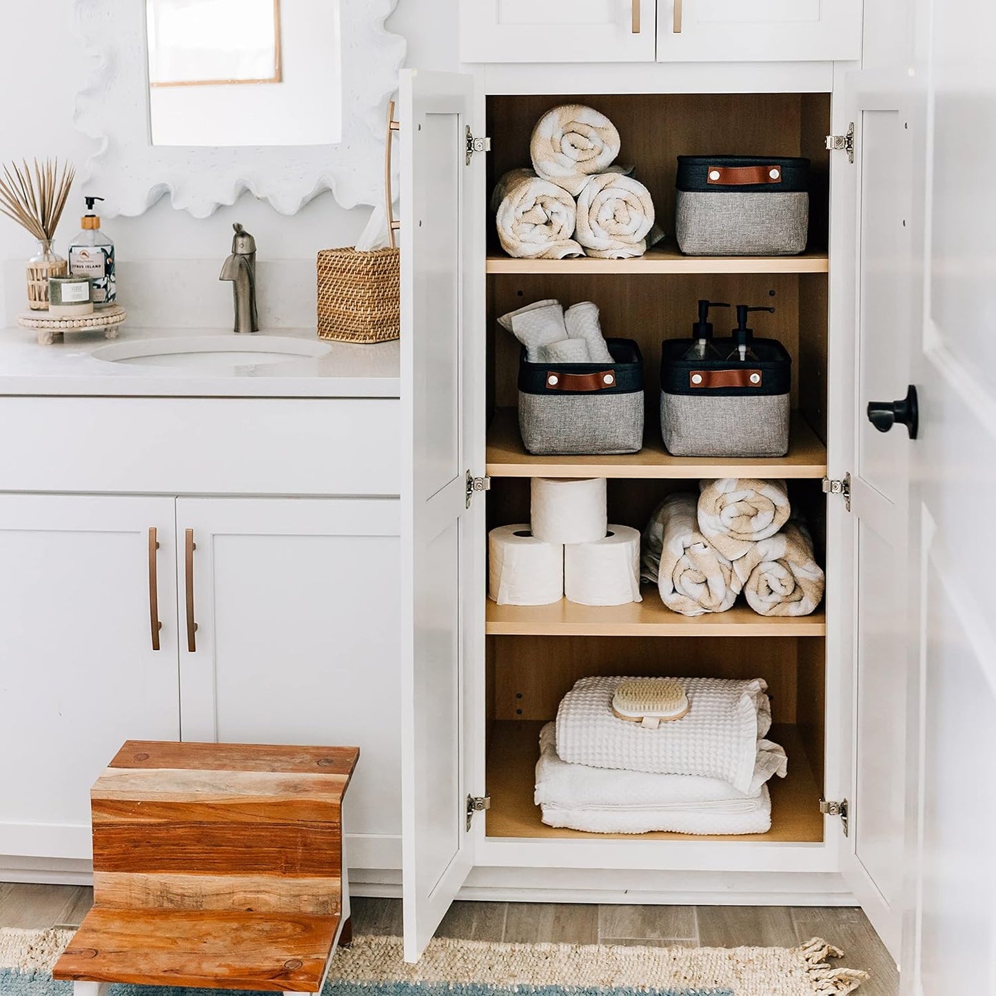 OrganiHaus Large Fabric Storage Baskets for Shelves 3 Pack, 15x11in Closet Storage Bins for Shelves, Cloth Baskets, Fabric Storage Cubes, Linen Closet Organizers, Fabric Basket, White Basket