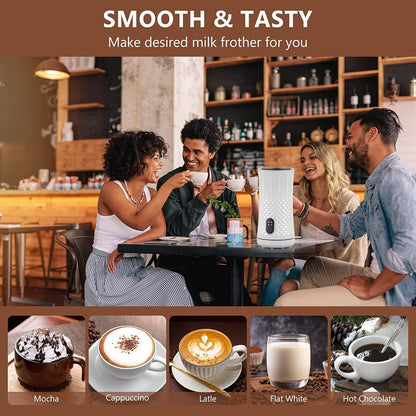 Milk Frother Electric,FLEVO 4 in 1 Automatic Milk Frother,240ml Hot&Cold Milk Foamer,with Temperature Control for Latte,Cappuccinos,Macchiato,Silent Operation
