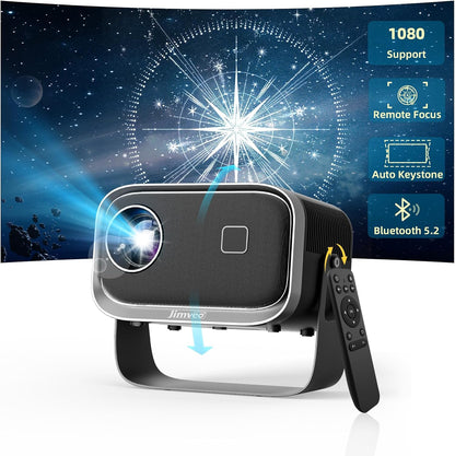 Projector【±360°Adjustable Stand&Auto 4P/4D Keystone&Electric Focus】 Mini Projector 4K Supported, 600ANSI Portable Projecteur with WiFi6&Bluetooth 5.2, Jimveo 300”Outdoor Movie Projector for PC/Phone