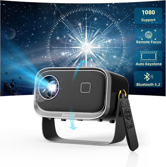 Projector【±360°Adjustable Stand&Auto 4P/4D Keystone&Electric Focus】 Mini Projector 4K Supported, 600ANSI Portable Projecteur with WiFi6&Bluetooth 5.2, Jimveo 300”Outdoor Movie Projector for PC/Phone