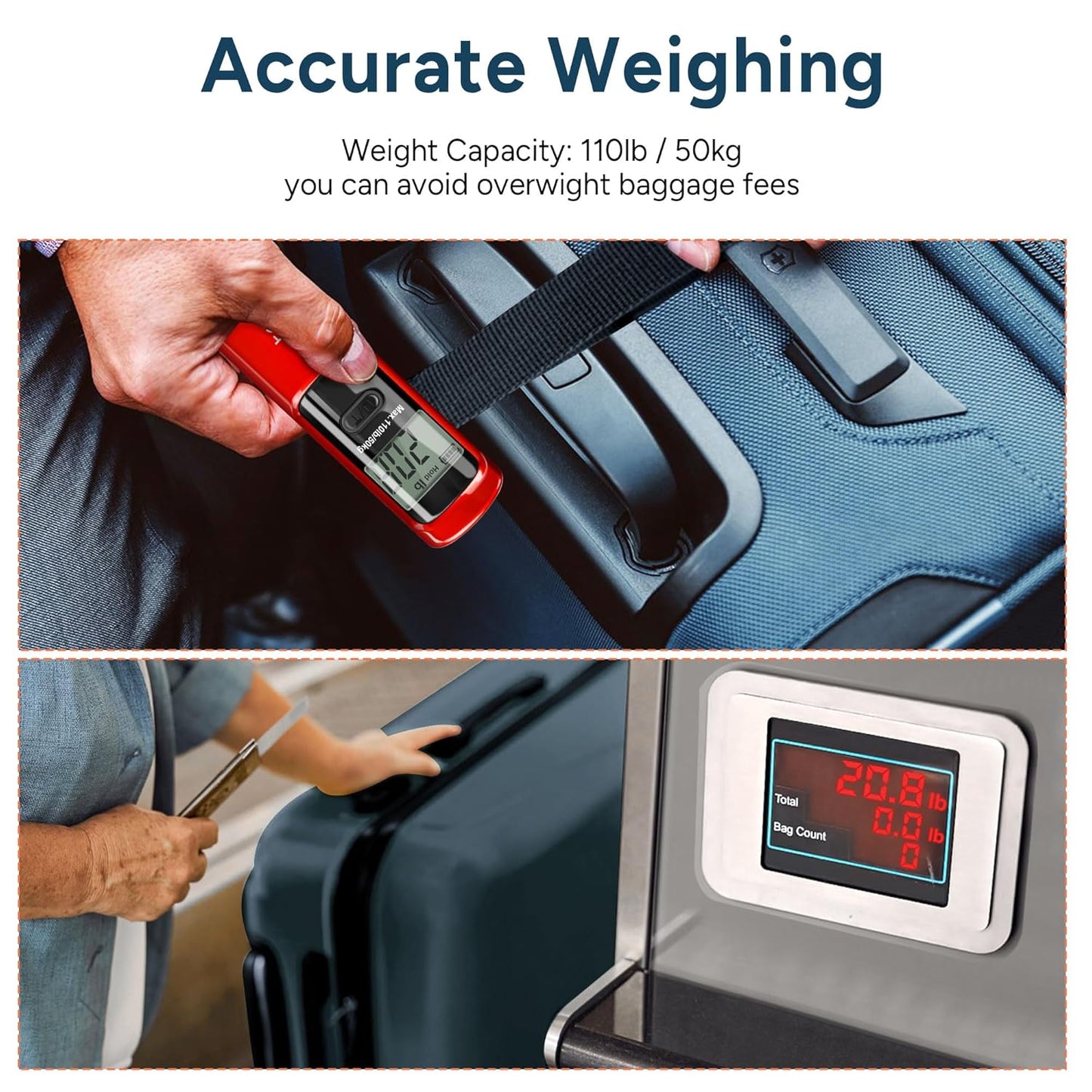 travel inspira Luggage Scale Battery-Free, Travel Essentials, Portable Handheld Digital Suitcase Weight Scale for for Travel Accessories, 110lbs/50kg