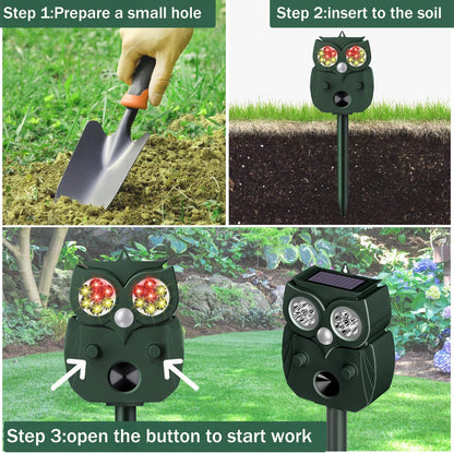 Animal Repellent Outdoor Solar Power with Motion Sensor & 4 Red/White Strobe Light,Waterproof Cat Deterrent Deer Repeller, Raccoon Squirrel Fox Rabbit Repellent Devices