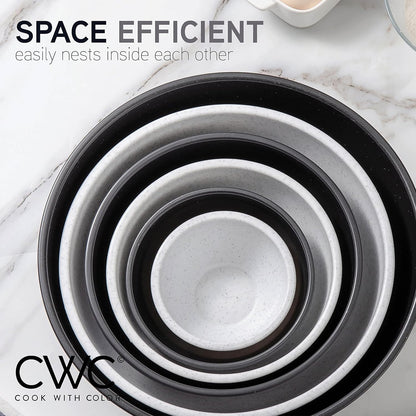 COOK WITH COLOR Mixing Bowls with TPR Lids - 12 Piece Plastic Nesting Bowls Set Includes 6 Prep Bowls and 6 Lids, Microwave Safe Mixing Bowl Set (Green)