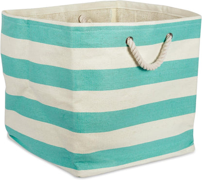 DII Storage Basket or Bin, Collapsible & Convenient Storage Solution for Office, Bedroom, Closet, Toys, Laundry (Large) - Pink Rugby Stripe