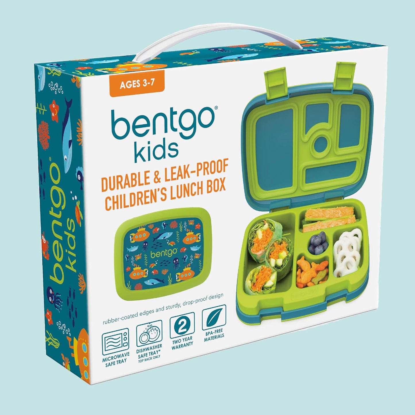 Bentgo Kids Prints Leak-Proof, 5-Compartment Bento-Style Kids Lunch Box - Ideal Portion Sizes for Ages 3-7, Durable, Drop-Proof, Dishwasher Safe, & Made with BPA-Free Materials (Green Rainbow)