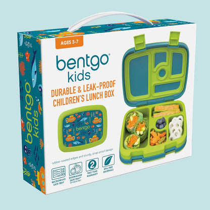 Bentgo Kids Prints Leak-Proof, 5-Compartment Bento-Style Kids Lunch Box - Ideal Portion Sizes for Ages 3-7, Durable, Drop-Proof, Dishwasher Safe, & Made with BPA-Free Materials (Green Rainbow)