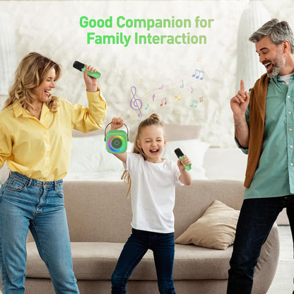 Mini Karaoke Machine：Portable Bluetooth Karaoke Microphone Singing Speaker with 2 Wireless Mic and Light Kids Adults,Christmas Birthday Gifts for Girls Boys Family Home Party(Green)