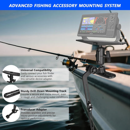 Velpaw 1.5" Ball Kayak Fish Finder Mount with Transducer Mounting Arm, Marine Electronic Mount Plate with Low Profile Track, Compatible with RAM Mounts, Scotty, Lowrance, Garmin