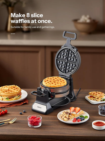 Belgian Waffle Maker with Double Waffle Plate, Yabano Rotating Waffle Iron with Nonstick Plates, Removable Drip Tray and Cool Touch Handles, Gaufrier Belge, Stainless Steel