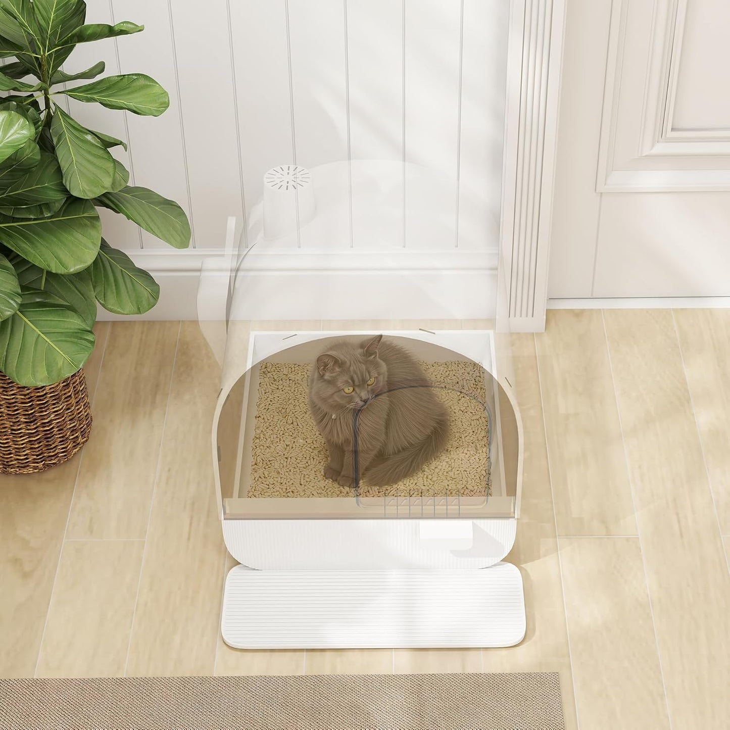 PawHut Large Cat Litter Box with Lid, Enclosed Kitty Litter Box with Slide-Out Tray, Scoop, Filter, Green