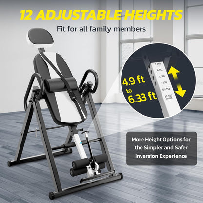 Yoleo Gravity Heavy Duty Inversion Table with Headrest & Adjustable Protective Belt Back Stretcher Machine for Pain Relief Therapy