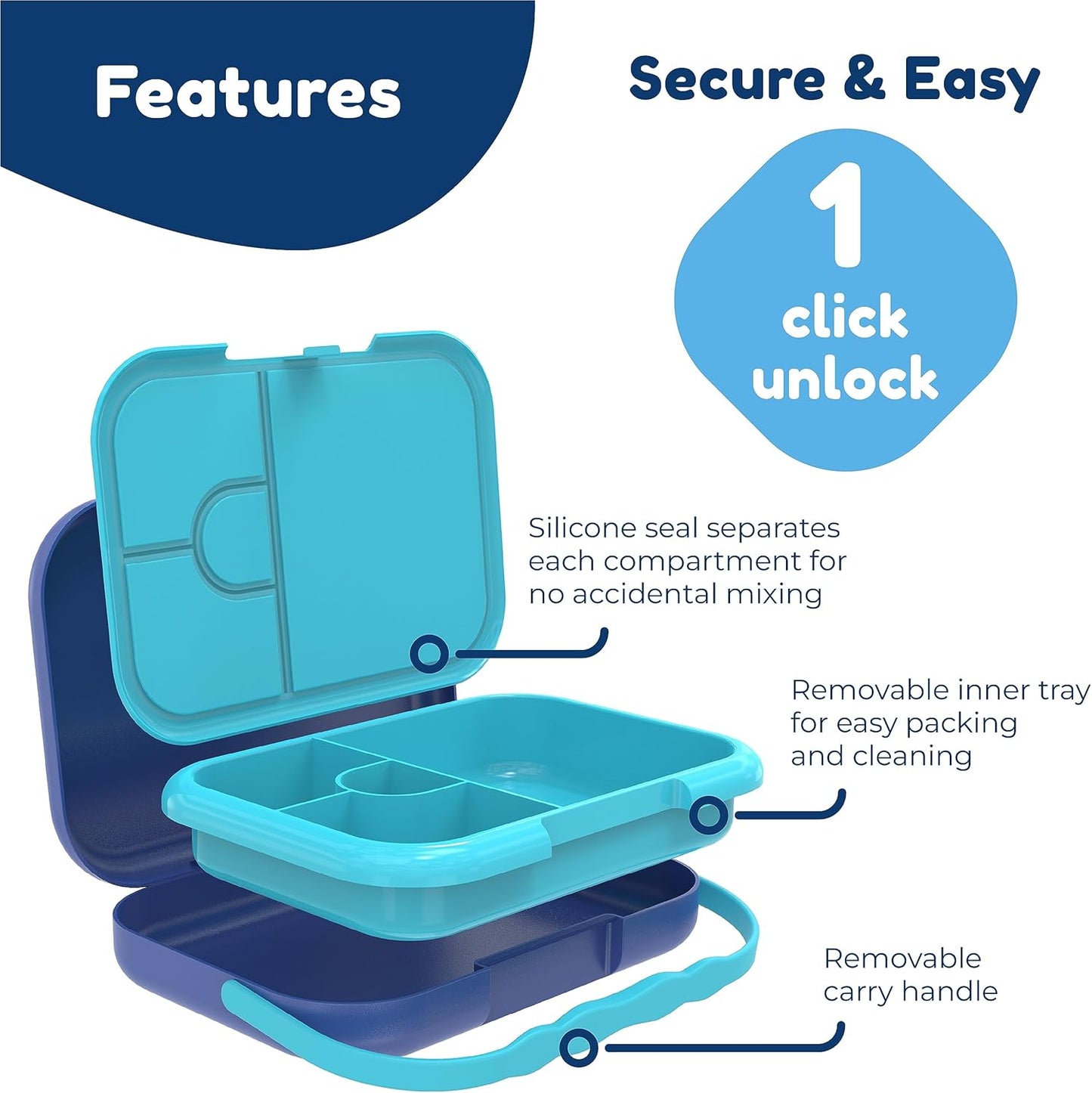 BOZ Kids Bento Lunch Box - 4 Compartment Kids Lunch Containers for Ages 3 to 7 - Leak Proof, Dishwasher Safe