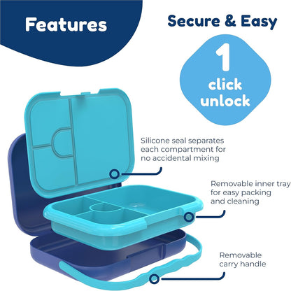 BOZ Kids Bento Lunch Box - 4 Compartment Kids Lunch Containers for Ages 3 to 7 - Leak Proof, Dishwasher Safe