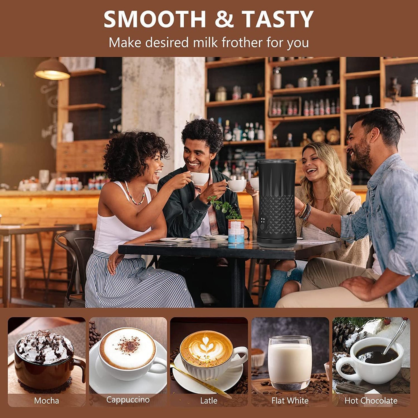 Milk Frother Electric,Flevo 4 in 1 Electric Milk Frother and Steamer,240ml Electric Milk Steamer Warmer with Two Whisks for Heating and Frothing Milk,for Coffee, Latte,Cappuccinos,Macchiato