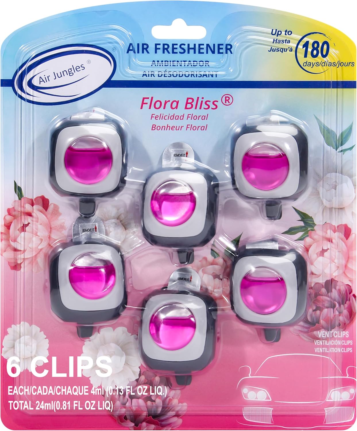 Air Jungles New Car Scent Car Air Freshener Clip, 6 Car Freshener Vent Clips, 4ml Each, Long Lasting Air Freshener for Car, Up to 180 Days Car Refresher Odor Eliminator