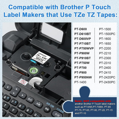 5 Pack Compatible with Brother Label Maker Tape P Touch TZe TZ Tape 12mm 0.47'' Laminated White TZe-231 TZ 231 Label Tape for Brother P-Touch PT-H110 PT-D210 PT-D600 PT-D400AD PT-1290