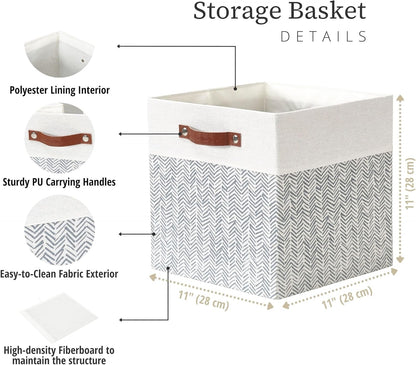DECOMOMO Fabric Cube Storage Bin - Storage Baskets for Shelves, Kallax (Grey & White, 13 inch Cube) - 4 Pack