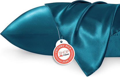Bedsure Satin Pillow Case Queen Size 2 Pack, Similar to Silk Pillow Cases, Silky Pillowcase Covers with Envelope Closure, Room Decor Valentine Gifts for Women Men, Grey, 20x30 Inches