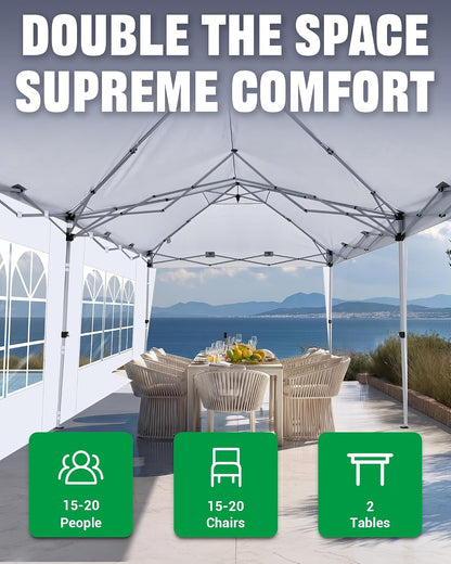Acepic 10x20 Pop Up Canopy with 6 Removable Sidewalls, White, 10x20