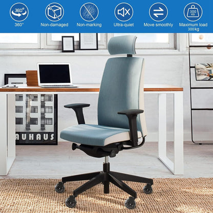 NATRKE Office Chair Wheel Replacement, 11×22 Office Chair Casters, 3" Rubber Caster Wheels for Swivel Chair for All Floors Hardwood Carpet, 5 Pack (Clear)