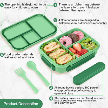Amathley Lunch Box Kids,Bento Box Adult Lunch Box,Leakproof Lunch Containers for Adults/Kids/Toddler,1200ML-4 Compartments bento Lunch box with Utensil,Microwave & Dishwasher Safe(Dark Gray)