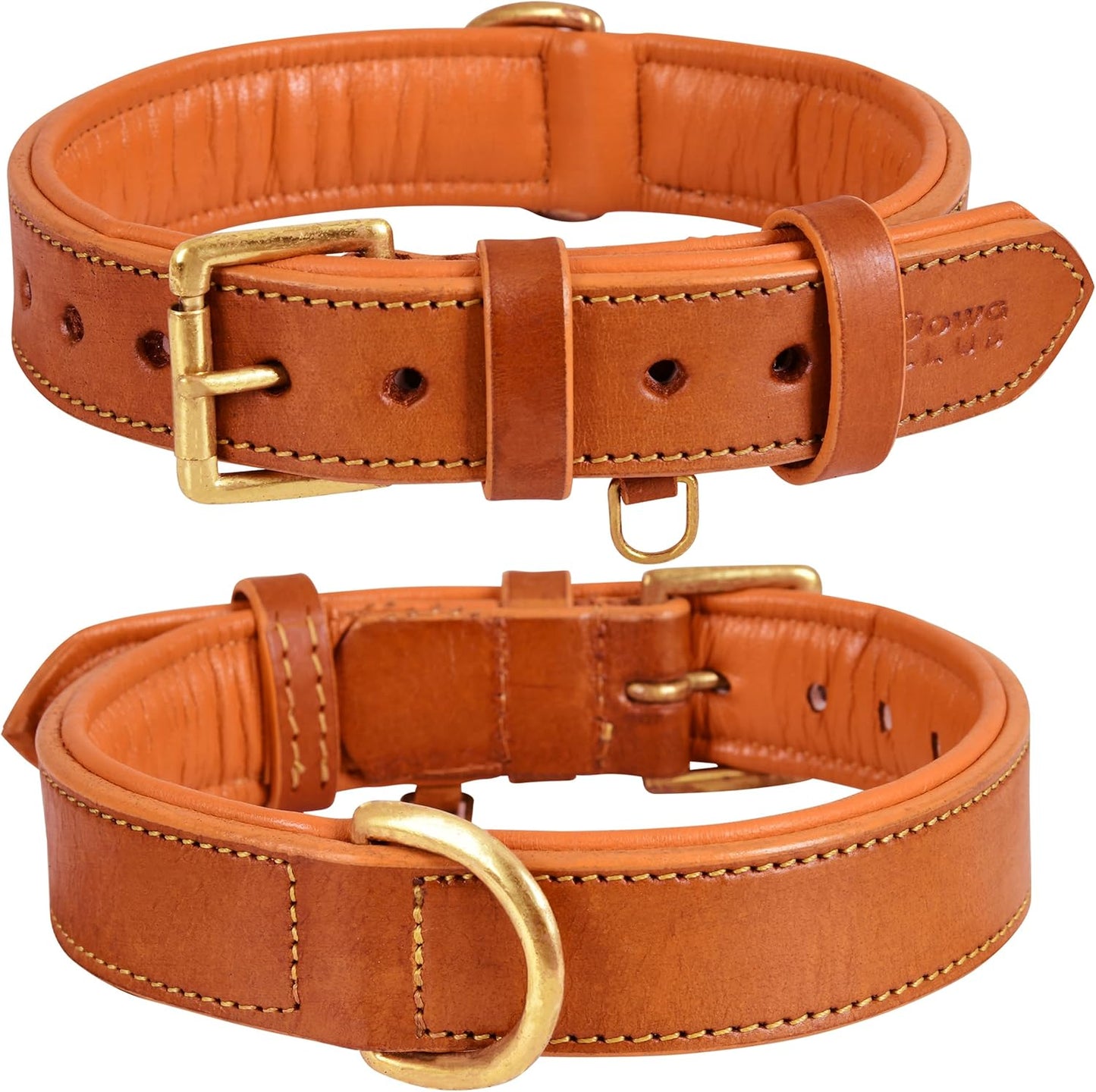 DowgClub | Genuine Leather Dog Collar | Full Grain, Heavy Duty | Comfortable, Strong | Best for Pups, Small, Medium & Large Breeds | Pink, Brown, Black, Tan