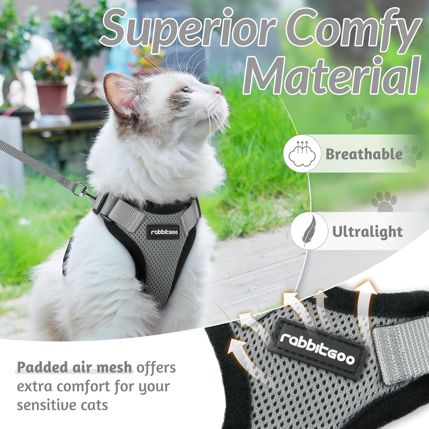 rabbitgoo Cat Harness and Leash for Walking, Escape Proof Soft Adjustable Vest Harnesses for Small Medium Cats, Easy Control Breathable Reflective Strips Jacket, XS, Black
