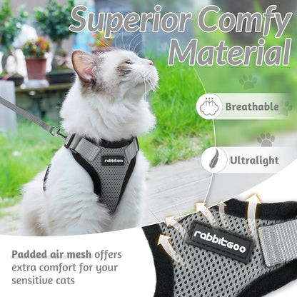 rabbitgoo Cat Harness and Leash for Walking, Escape Proof Soft Adjustable Vest Harnesses for Small Medium Cats, Easy Control Breathable Reflective Strips Jacket, XS, Black