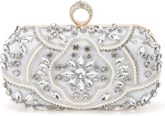 DTGN Evening Bags Clutch Purses for Women Formal, Beaded Clutch Rhinestone Handbags Shoulder Bag with Chain Sparkly