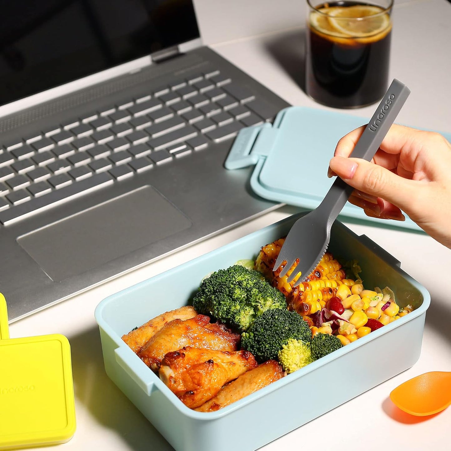 Linoroso Stackable Bento Box Adult Lunch Box | Meet All You On-The-Go Needs for Food, Salad and Snack Box, Premium Bento Lunch Box for Adults Include Utensil Set, Dressing Containers - Pale Mint