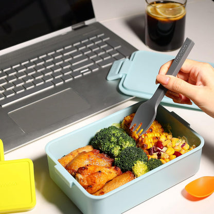 Linoroso Stackable Bento Box Adult Lunch Box | Meet All You On-The-Go Needs for Food, Salad and Snack Box, Premium Bento Lunch Box for Adults Include Utensil Set, Dressing Containers - Pale Mint