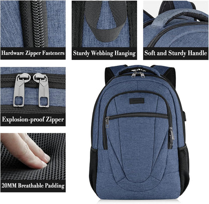 Backpack for Men and Women, School Backpacks for Teen Boys and Girls, Black Water Resistant Back Pack, Business Men Sturdy Computer Bag with USB Charging Port, Gifts