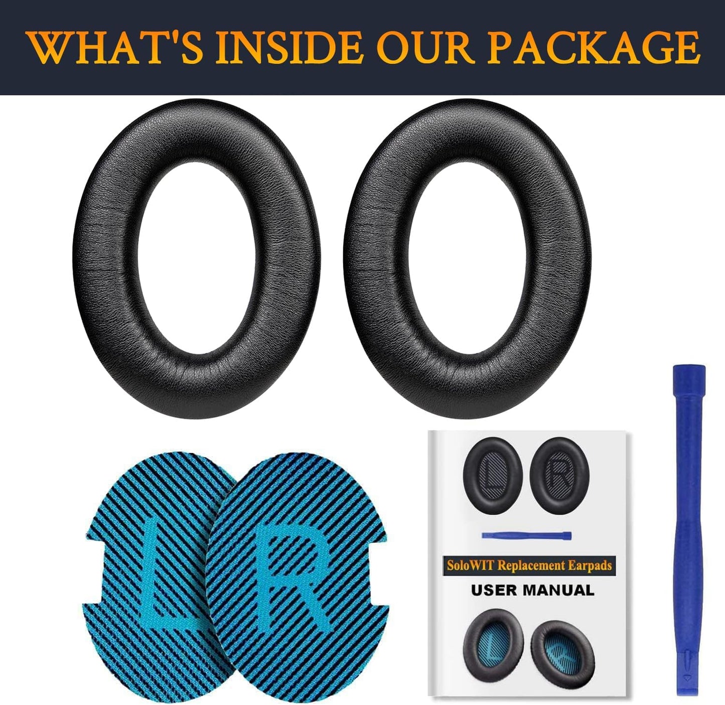 SoloWIT Earpads Cushions for Bose Headphones, Replacement Ear Pads for Bose QuietComfort 15 QC15 QC25 QC2 QC35/Ae2 Ae2i Ae2w/SoundTrue & SoundLink Around-Ear Series - QC25 PL Black&Blue