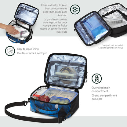 Roots Athletic 3-in-1 Matching Water Resistant Teen Backpack and Lunch Bag Set with Bonus Pencil Case - Made from 100% Recycled Fabrics - 34 litres, Blue Black Navy Camo, XL