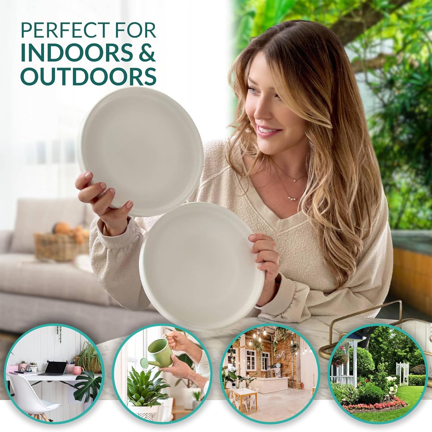 Heavy Duty Ceramic Black Plant Saucer - with Silicone Feet for Added Surface Protection - Scratch-Resistant Plant Drip Trays for Pots 8.3" at the Base or Less, Plant Plate, 7-8 Inch Plant Saucer
