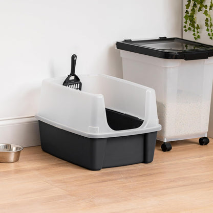 IRIS USA Large Cat Litter Box with Scoop, Open Top Cat Litter Pan, Black