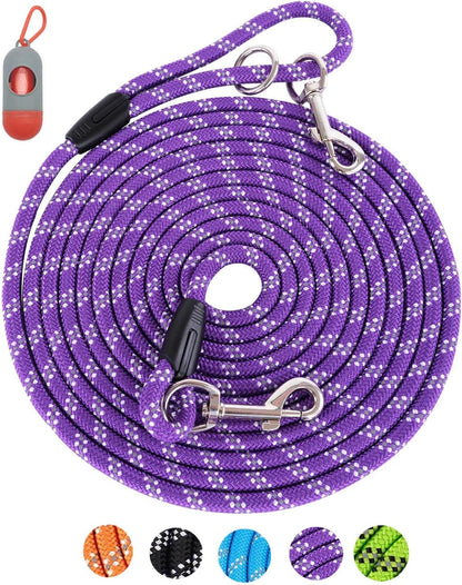 Long Rope Leash for Dog Training 10FT 16FT 30FT 50FT 100FT, Reflective Threads Check Cord Dog Leash Tie-Out Cable, Heavy Duty Dog Lead for Large Medium Small Dogs Outside Walking, Playing, Camping, or Yard