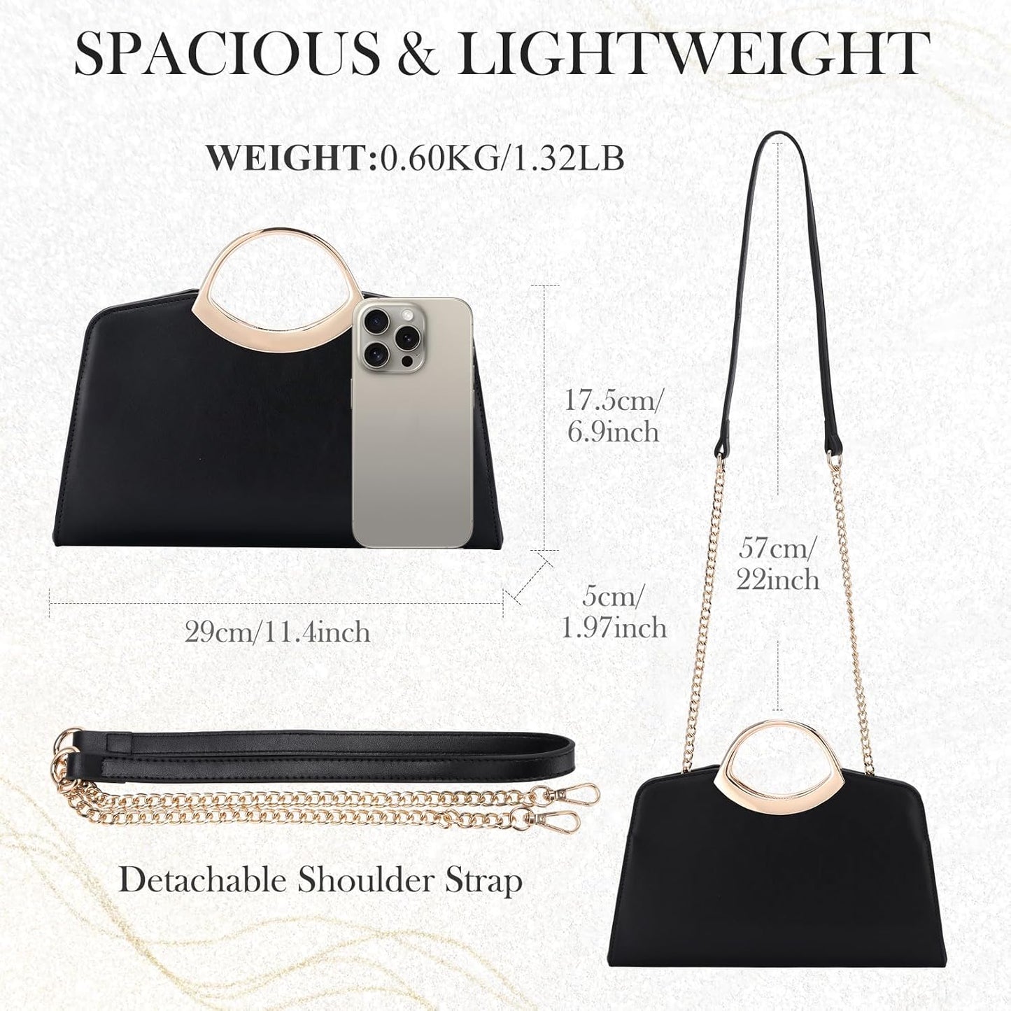 KASQO Clutch Purse for Women,Fashion Vegan Leather Evening Bag Formal Handbag Crossbody Bag for Party Wedding Cocktail Prom - PuriLite