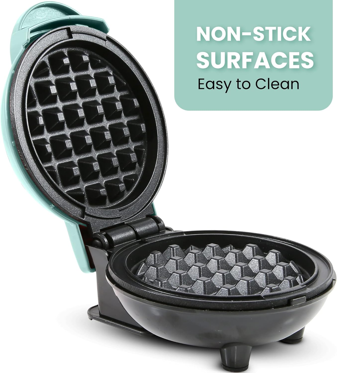 Elite Gourmet EWM015M Electric Nonstick Mini Waffle Maker, Belgian Waffles, Compact Design, Hash Browns, Keto, Snacks, Sandwich, Eggs, Easy to Clean, Mint