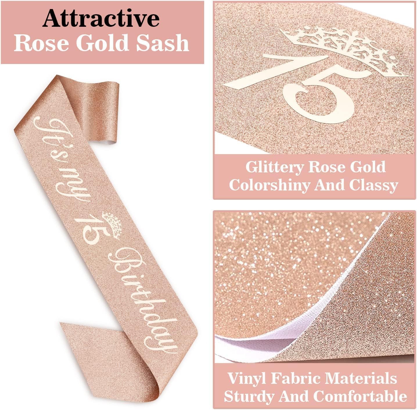 65th Birthday Decorations for Women, Including 65th Birthday Sash and Crown, Cake Topper and Candles, Number Balloons Rose Gold, 65 Year Old Gifts for Women