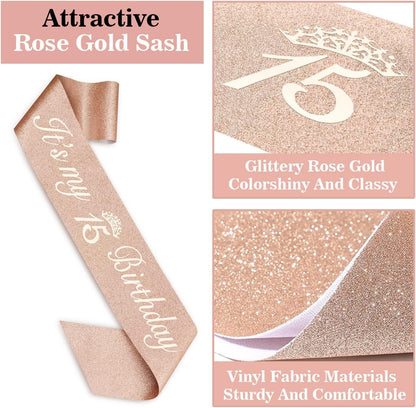 65th Birthday Decorations for Women, Including 65th Birthday Sash and Crown, Cake Topper and Candles, Number Balloons Rose Gold, 65 Year Old Gifts for Women