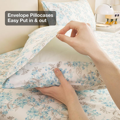 Viviland Floral Queen Sheet Set - 4 Piece Vintage Pink & Yellow Flower Patterned Bed Sheets - Soft, Breathable Microfiber Sheets with Deep Pocket, Non-Slip Fitted Sheets & Pillowcases