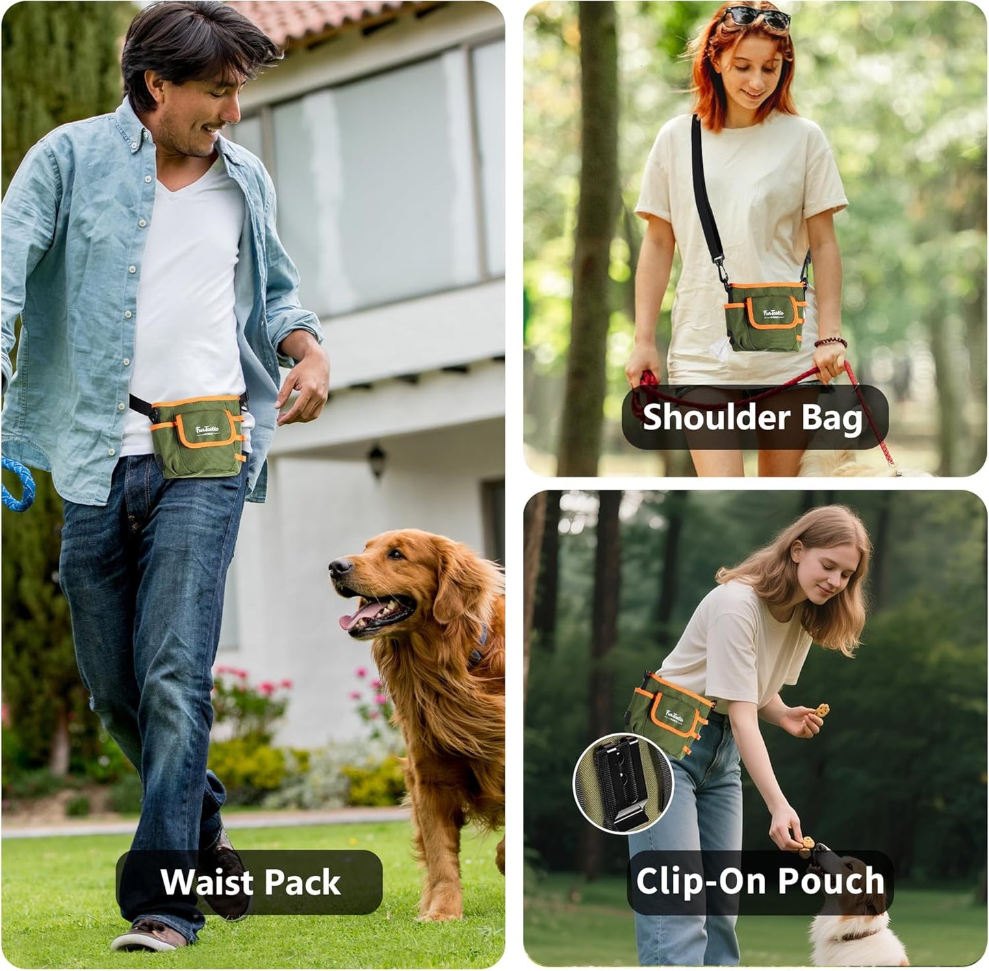FurtasticFinds Dog Treat Pouch with Quick-Release Magnetic Closure, 3-Way Wear Treat Bags, 900D Waterproof Fabric, 4 Storage Spaces, Treat Pouch for Pet Training Walking (Grey)