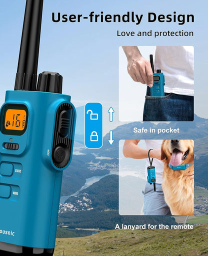 Bousnic Dog Shock Collar with Remote - [New Edition] 4000FT Dog Training Collar for Large Medium Small Dogs (8-120lbs) Waterproof Rechargeable E Collar with Beep, Vibration, Safe Shock (Bright Blue)