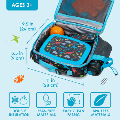 Bentgo® Kids Lunch Bag - Durable, Double Insulated, Water-Resistant Fabric, Interior & Exterior Zippered Pockets, Water Bottle Holder - Ideal for Children 3+ (Shark)