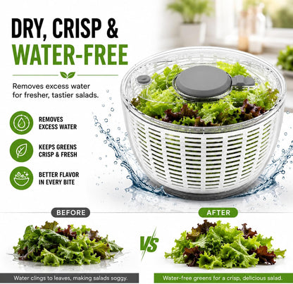 3.6L Salad Spinner – Manual Vegetable & Lettuce Dryer, Plastic Colander Bowl with Quick Spin Drain System – Kitchen Fruit & Veg Washer Dryer – 21 x 21 x 13 cm, 750g
